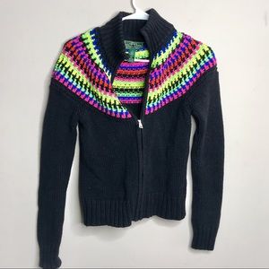 Lauren Ralph Lauren Rainbow Black Knit Jacket Sz S
